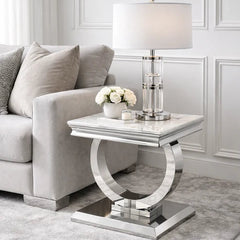 Chelsea 50x50cm lamp table with marble or ceramic top in a living room | Solid Furniture UK