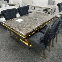 Chelsea dining table with black marble top and polished gold base – Solid Furniture UK
