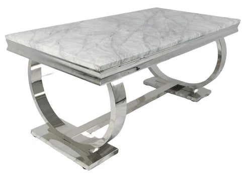 Chelsea dining table side view with chrome base by Solid Furniture UK