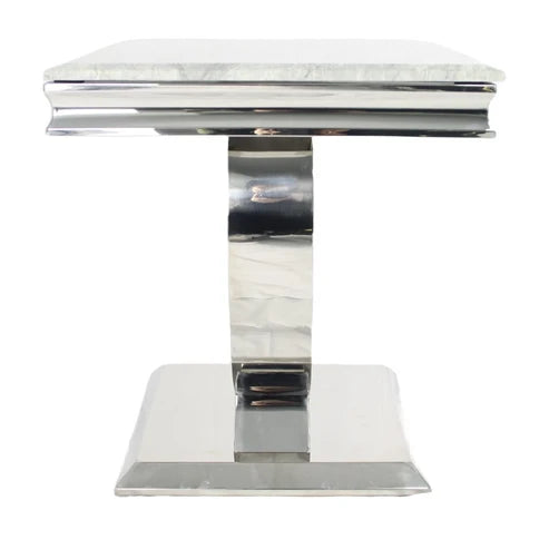 Chelsea lamp table polished chrome base side view | Solid Furniture UK