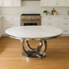 Chelsea 1.3m round dining table with marble top and chrome base from Solid Furniture UK