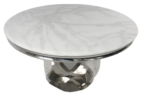 Top view of Chelsea 1.3m round dining table with marble surface from Solid Furniture UK