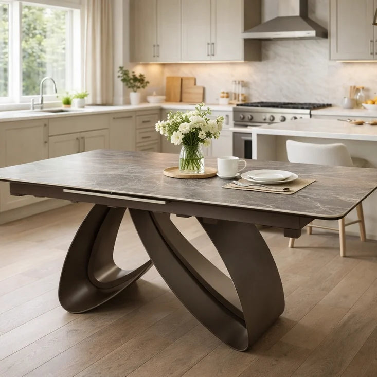 Cheshire 120–150cm dining table with Armani ceramic surface in a stylish modern dining area, Solid Furniture UK