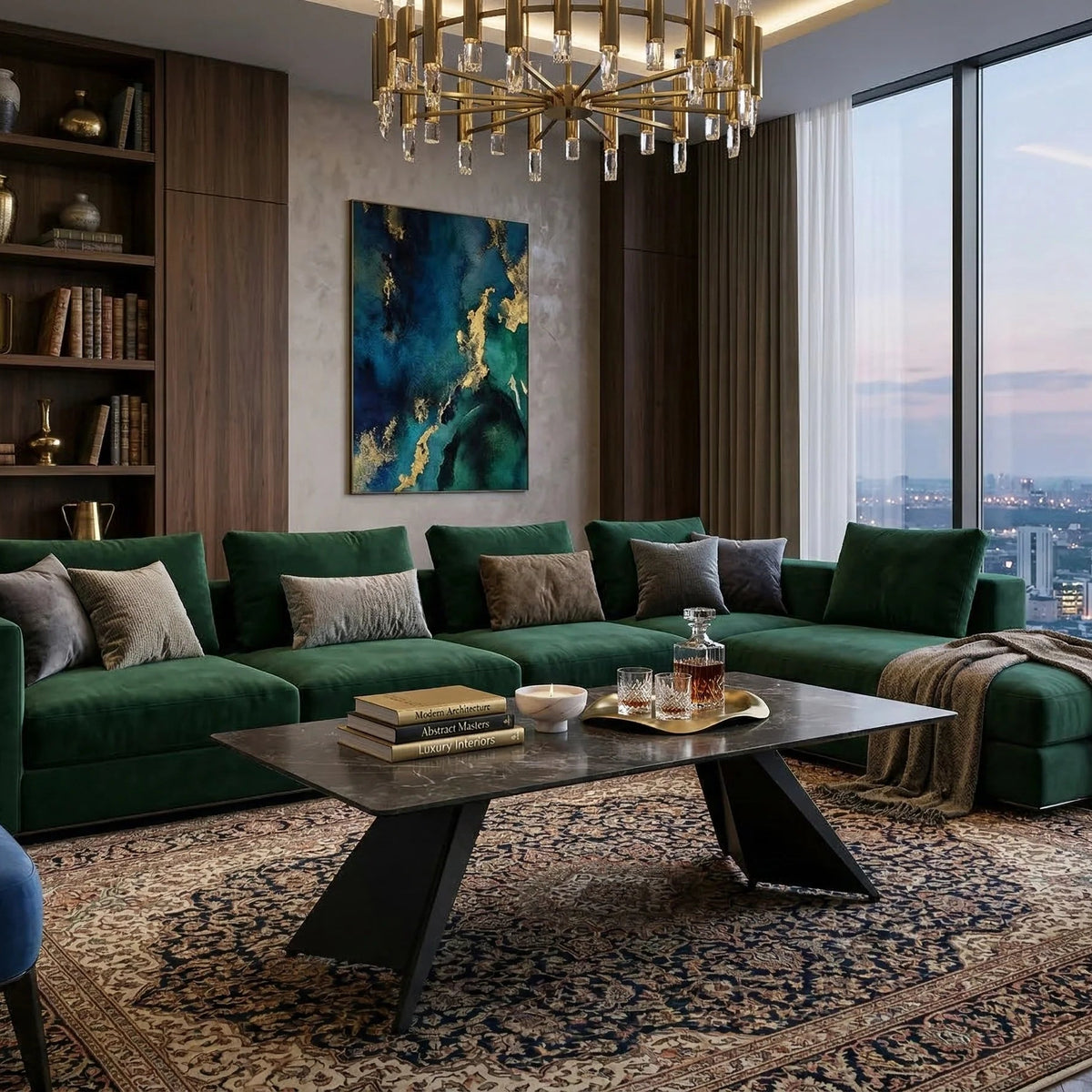 Chicago 120cm black and gold ceramic coffee table in a modern living room | Solid Furniture UK