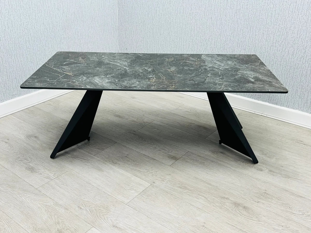 Chicago 120cm black and gold ceramic coffee table main view with gold frame | Solid Furniture UK