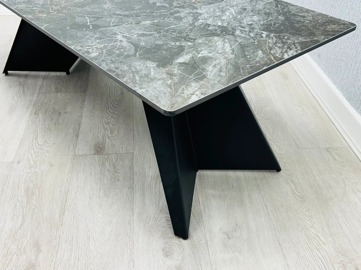 Chicago black and gold ceramic coffee table side view with sturdy gold frame | Solid Furniture UK