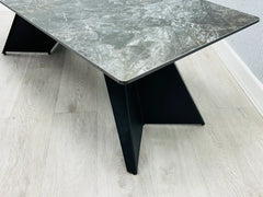 Chicago black and gold ceramic coffee table side view with sturdy gold frame | Solid Furniture UK