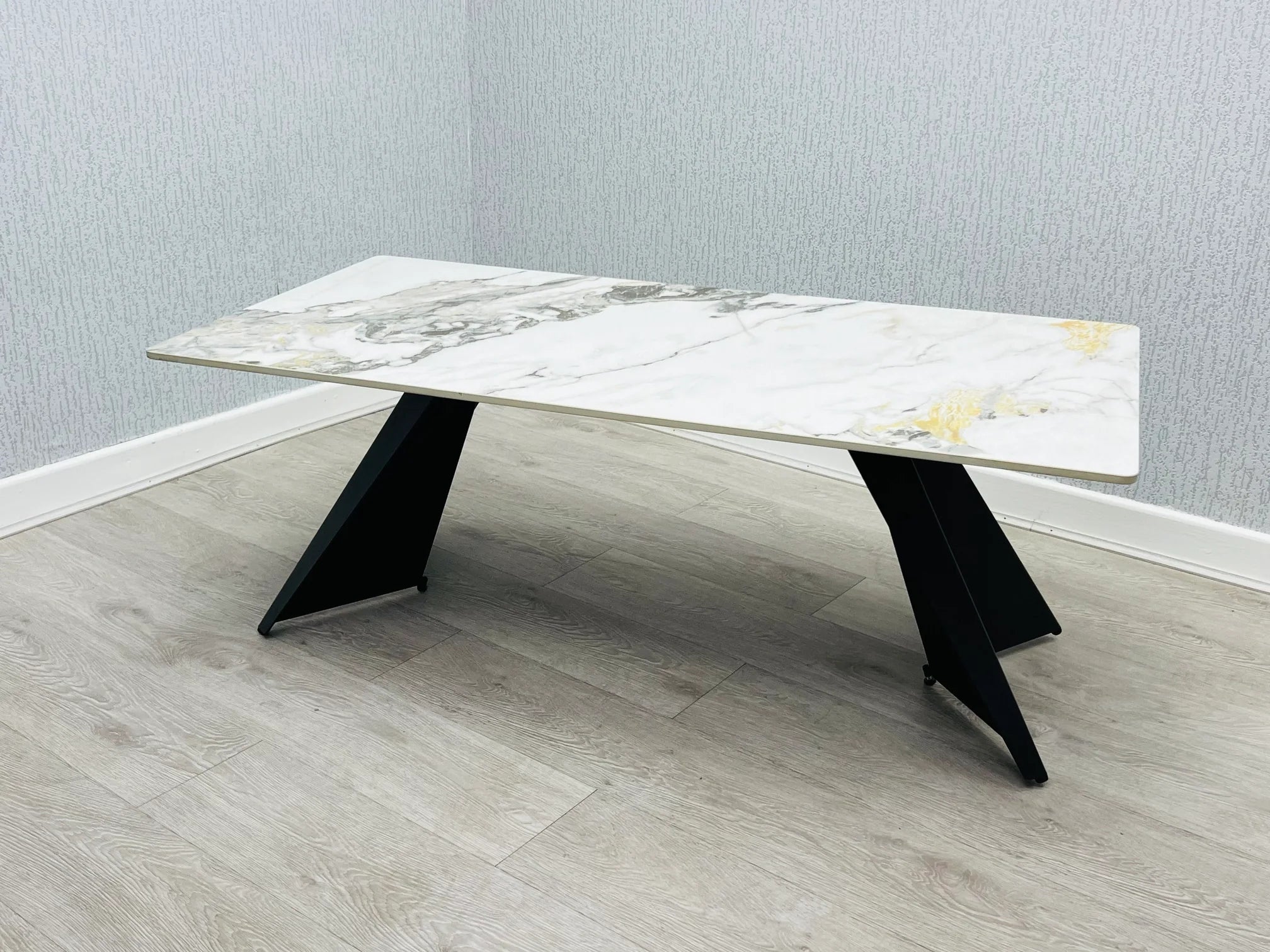 Chicago cream and gold ceramic coffee table side view with gold frame | Solid Furniture UK