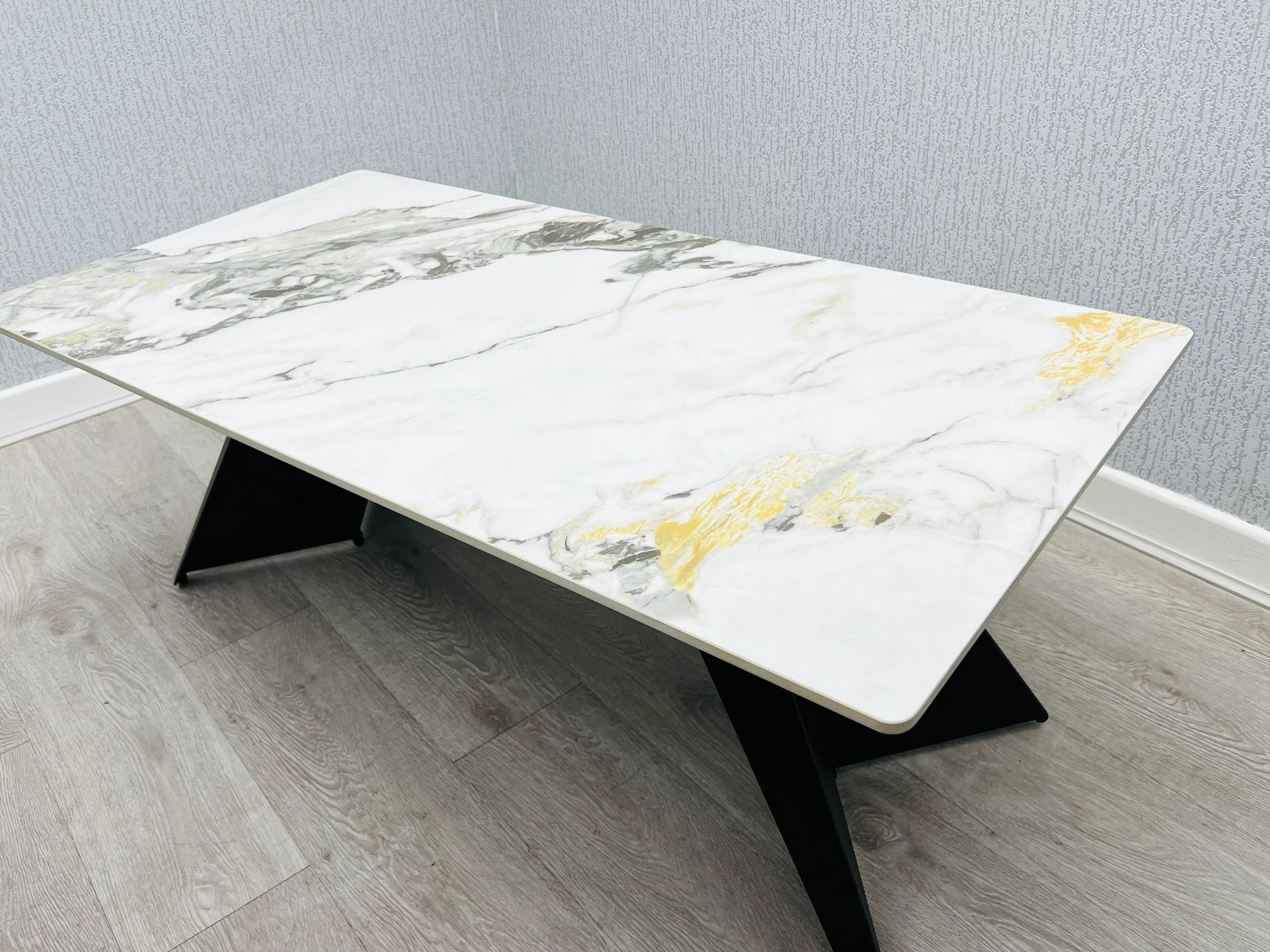 Chicago cream and gold ceramic coffee table top view showing the smooth surface | Solid Furniture UK