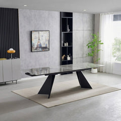 Grey ceramic Chicago dining set with matching grey upholstered chairs extendable dining table UK solid furniture uk