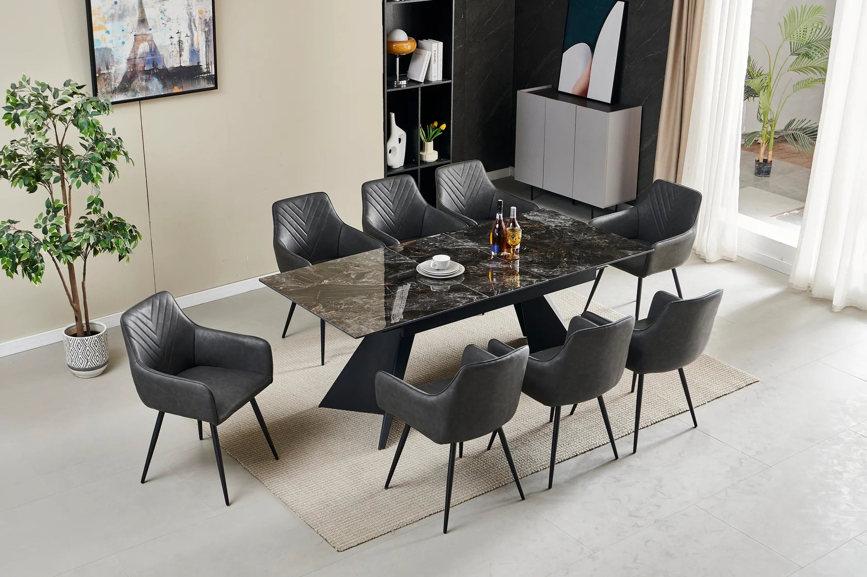 Chicago extending ceramic dining table black and gold finish luxury dining table UK solid furniture uk