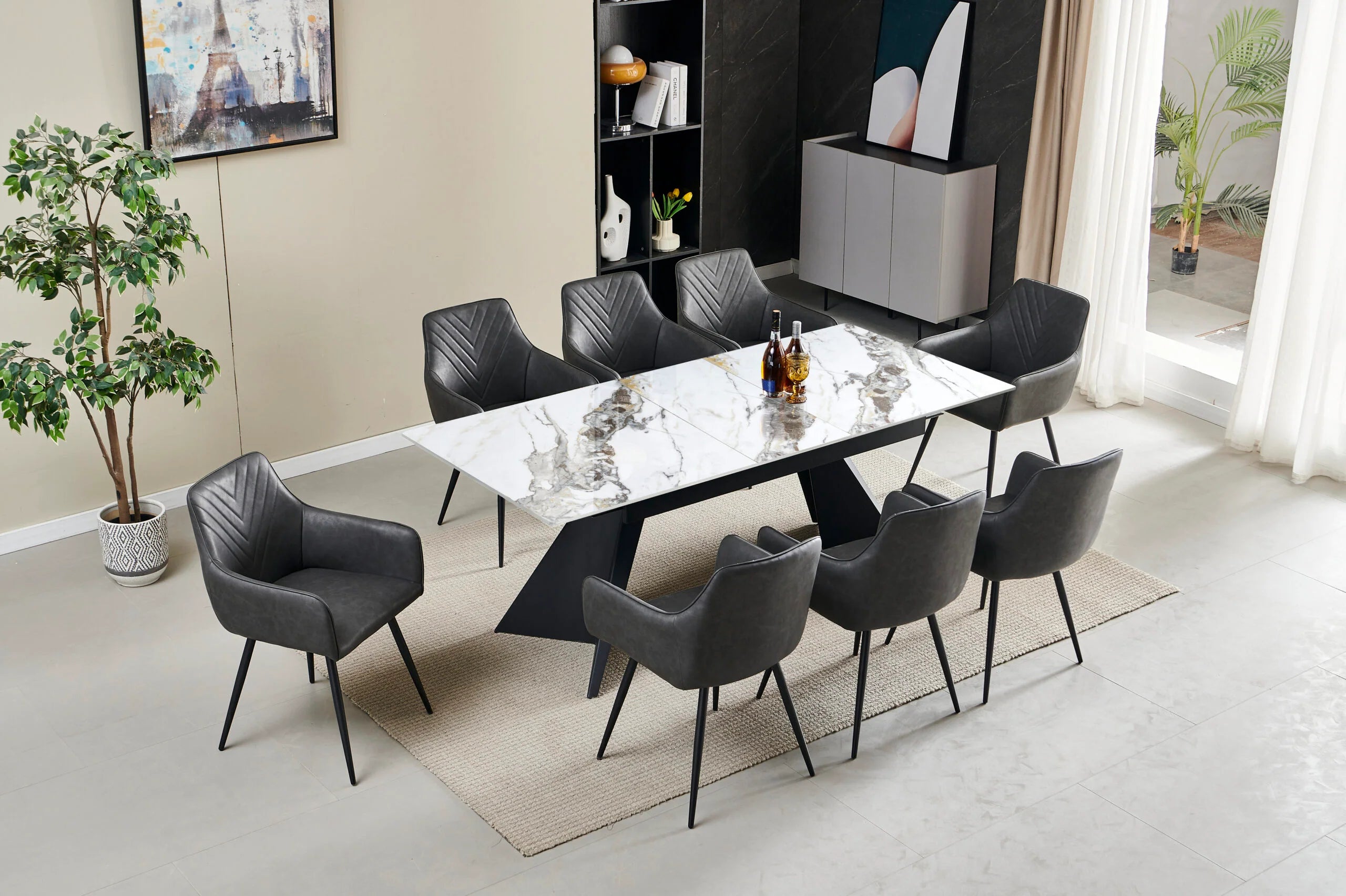 Chicago extending ceramic dining table cream and gold finish luxury dining table UK solid furniture uk