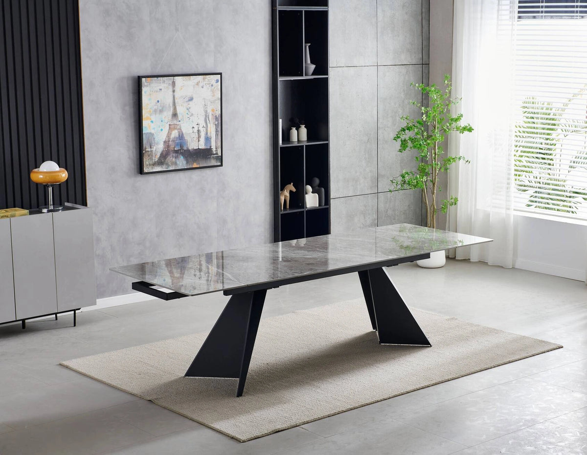 Grey ceramic extendable dining table Chicago model stylish dining room table UK solid furniture uk
