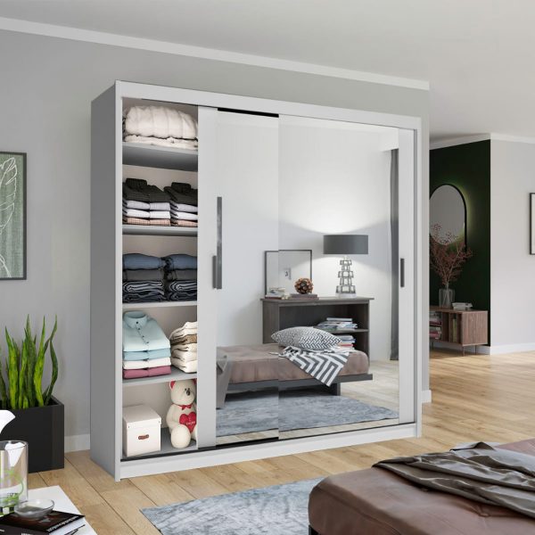 Chicago white sliding door wardrobe with mirrored panels for modern bedrooms