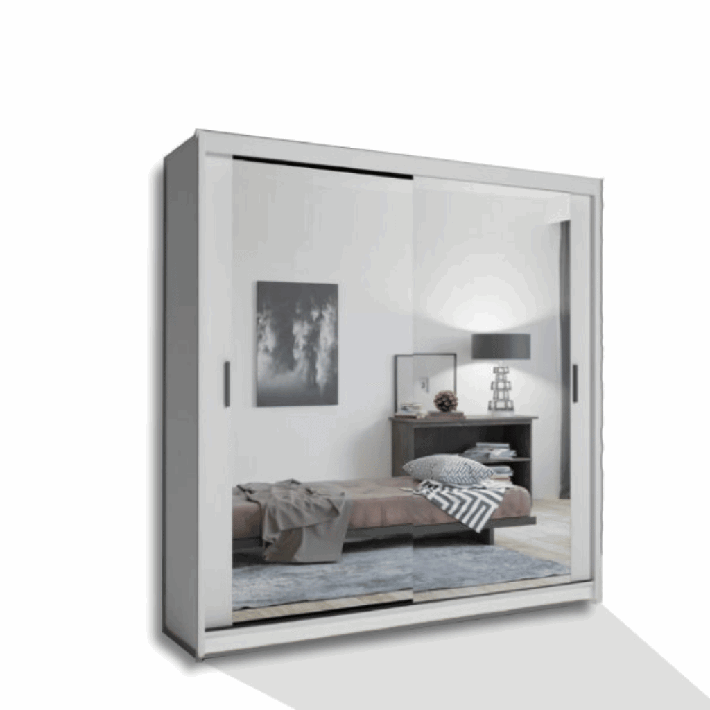 Chicago white wardrobe with sliding mirror doors and modern space-saving design