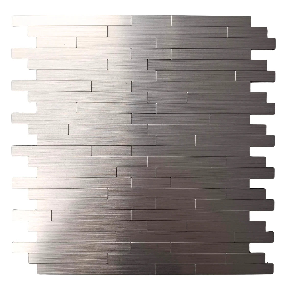 Full view of Chrome Brick Mosaic Wall Tiles with metallic chrome finish, showcasing brick-style mosaic pattern for walls, suitable for kitchens, bathrooms, and feature walls solid furniture UK