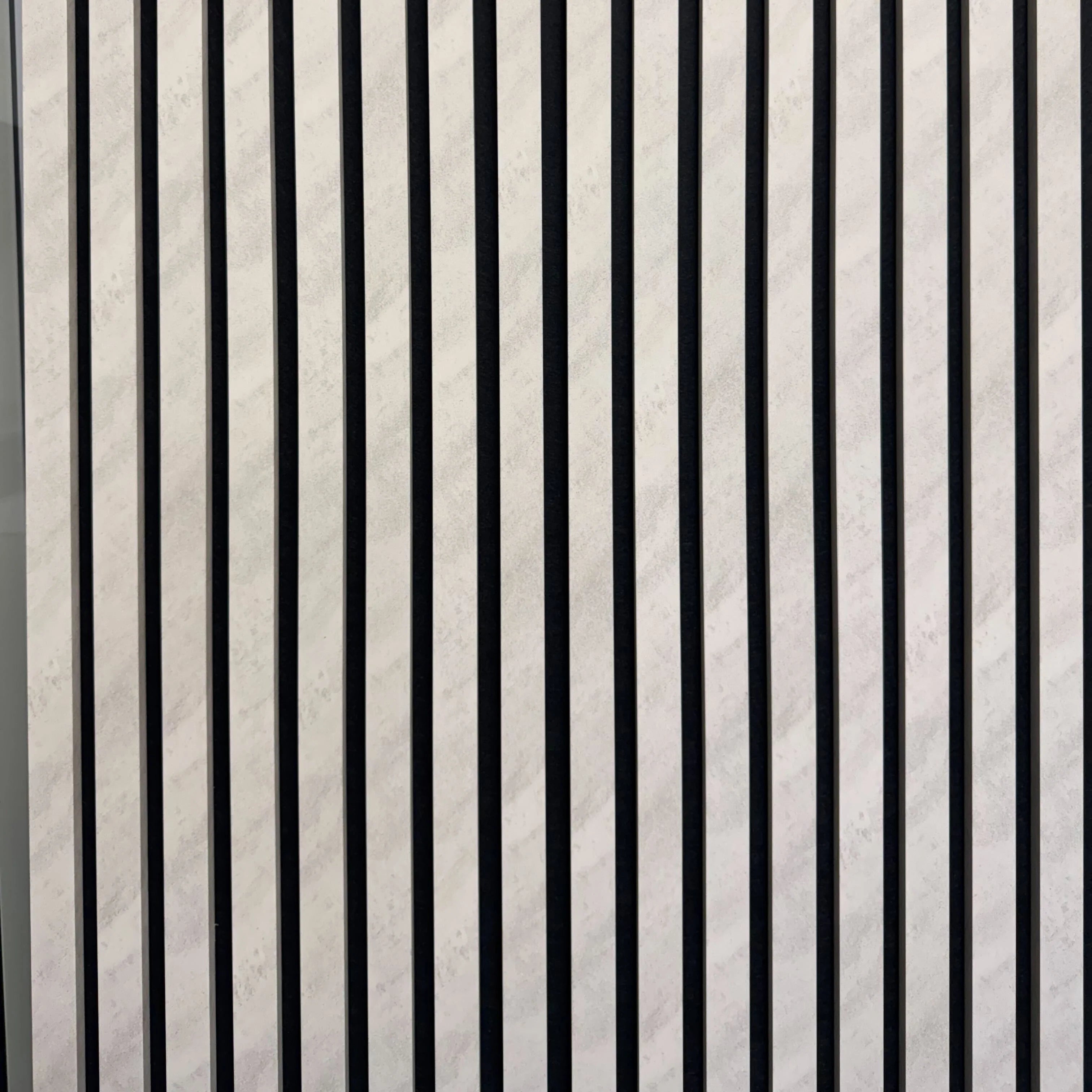Front main view of concrete 3-sided acoustic slat wall panel 32 x 240 cm showing sleek vertical slats and industrial modern design solid furniture UK