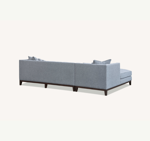 Back view of Cooper left-hand corner sofa in dolphin grey bouclé solid furniture UK