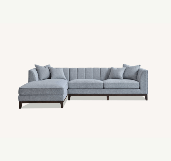 Front view of Cooper left-hand corner sofa in dolphin grey bouclé fabric