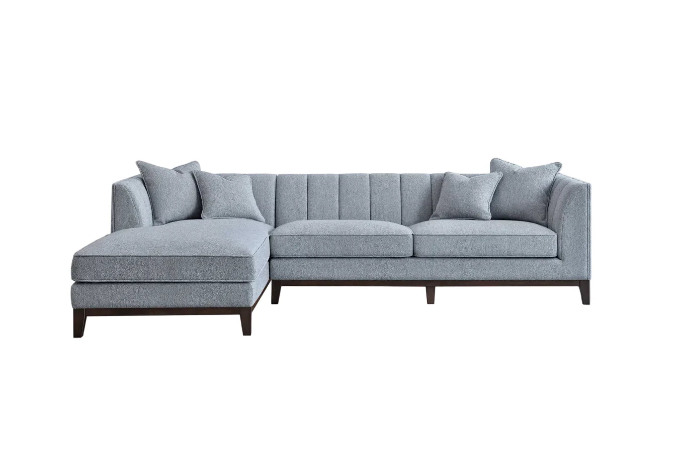 Front view of Cooper left-hand corner sofa in dolphin grey bouclé fabric
