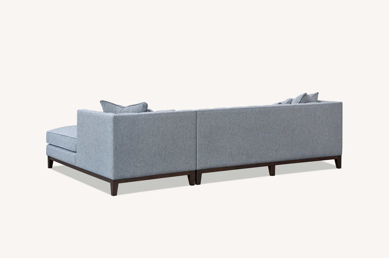 Back view of Cooper right-hand corner sofa in dolphin grey bouclé solid furniture UK