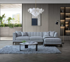 Front view of Cooper right-hand corner sofa in dolphin grey bouclé fabric solid furniture UK