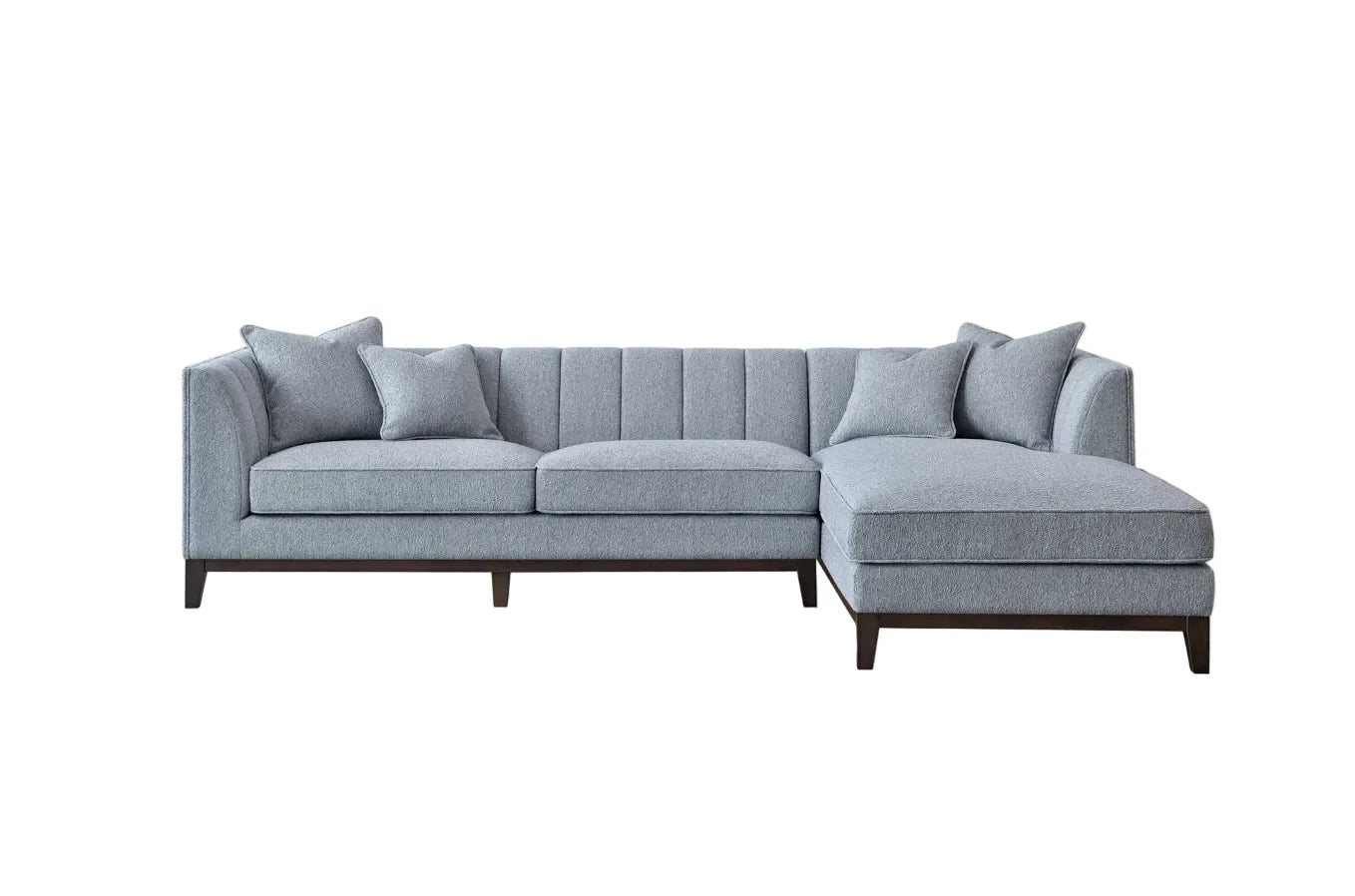 Front view of Cooper left-hand corner sofa in dolphin grey bouclé fabric