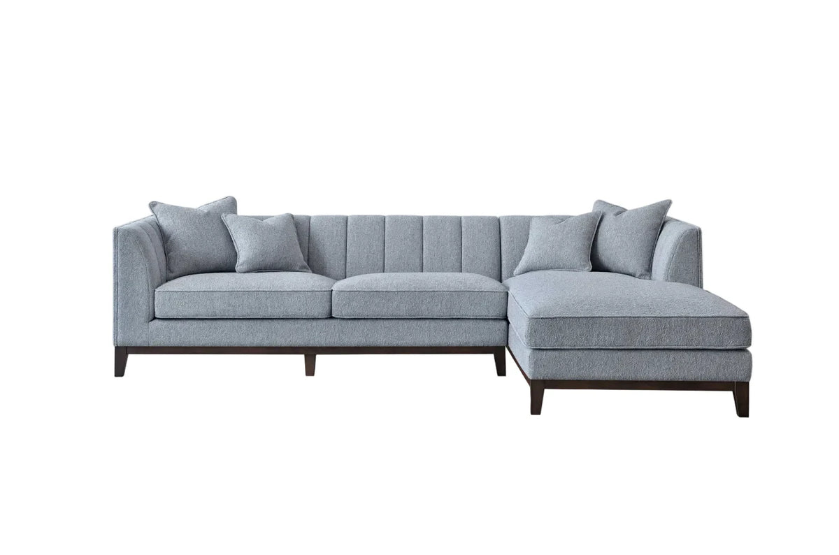 Front view of Cooper left-hand corner sofa in dolphin grey bouclé fabric