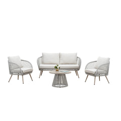 Cove 4 seater garden lounge set in natural finish with sofa, chairs, and coffee table for outdoor patio use solid furniture UK