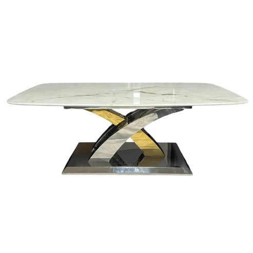 Cream marble coffee table base view showcasing its modern structure and elegant finish by Solid Furniture UK