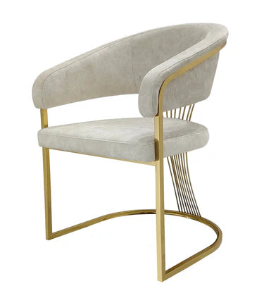 Cream Porado dining chair in main front view featuring soft upholstered seat, curved backrest, and gold stainless steel legs, designed for modern dining spaces. solid furniture  UK