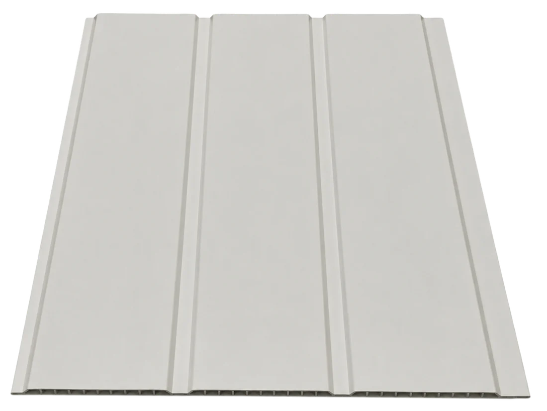 Close-up of Cream WPC interlocking ceiling panels – Solid Furniture UK