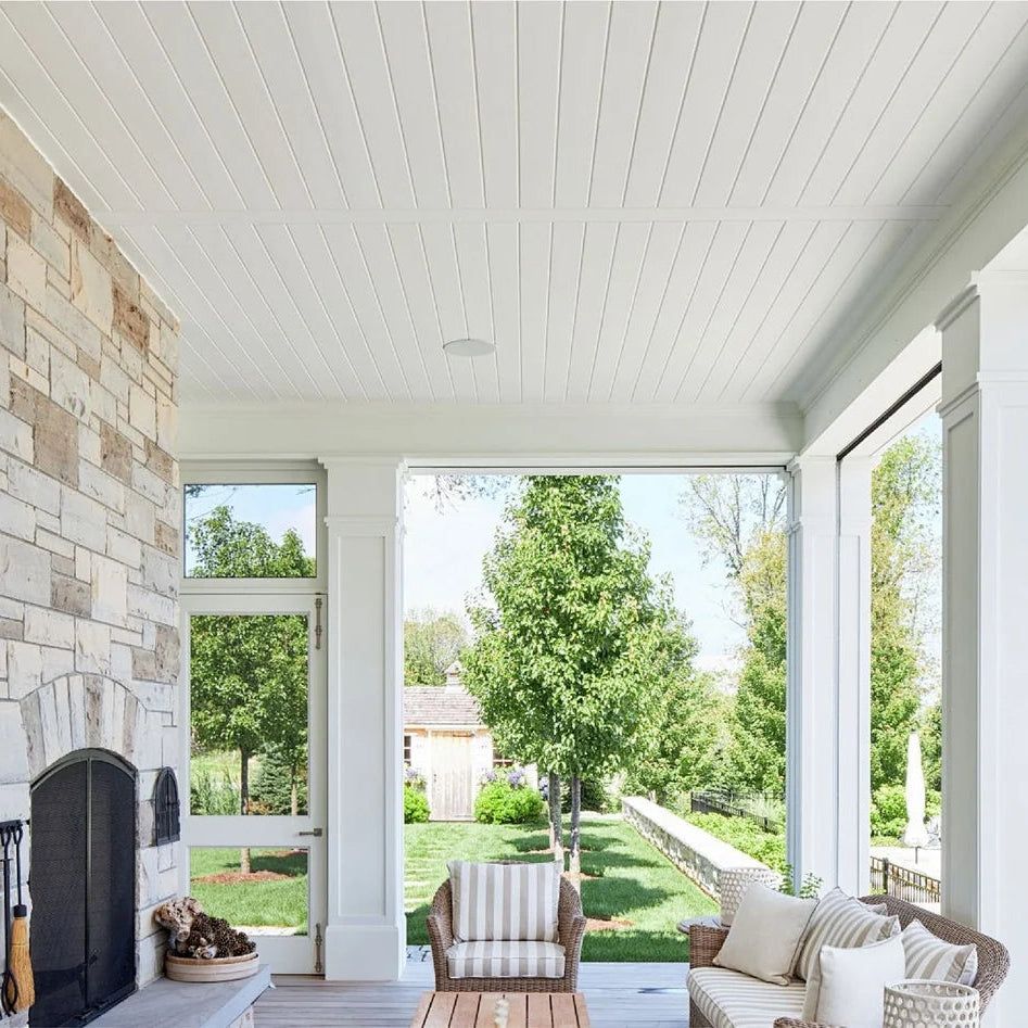 Cream WPC ceiling wall panels installed outdoors – Solid Furniture UK