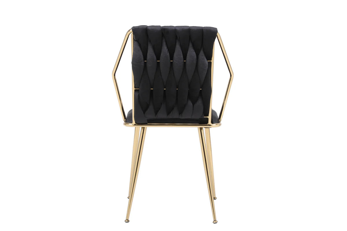 Solid Furniture UK Daisy Upholstered Dining Chair Back View in Black with Gold Frame