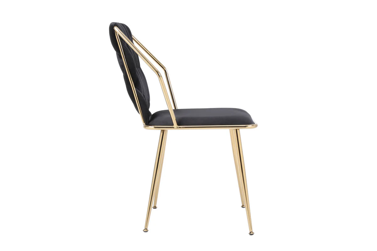 Solid Furniture UK Daisy Black Velvet Dining Chair Side View with Elegant Gold Frame