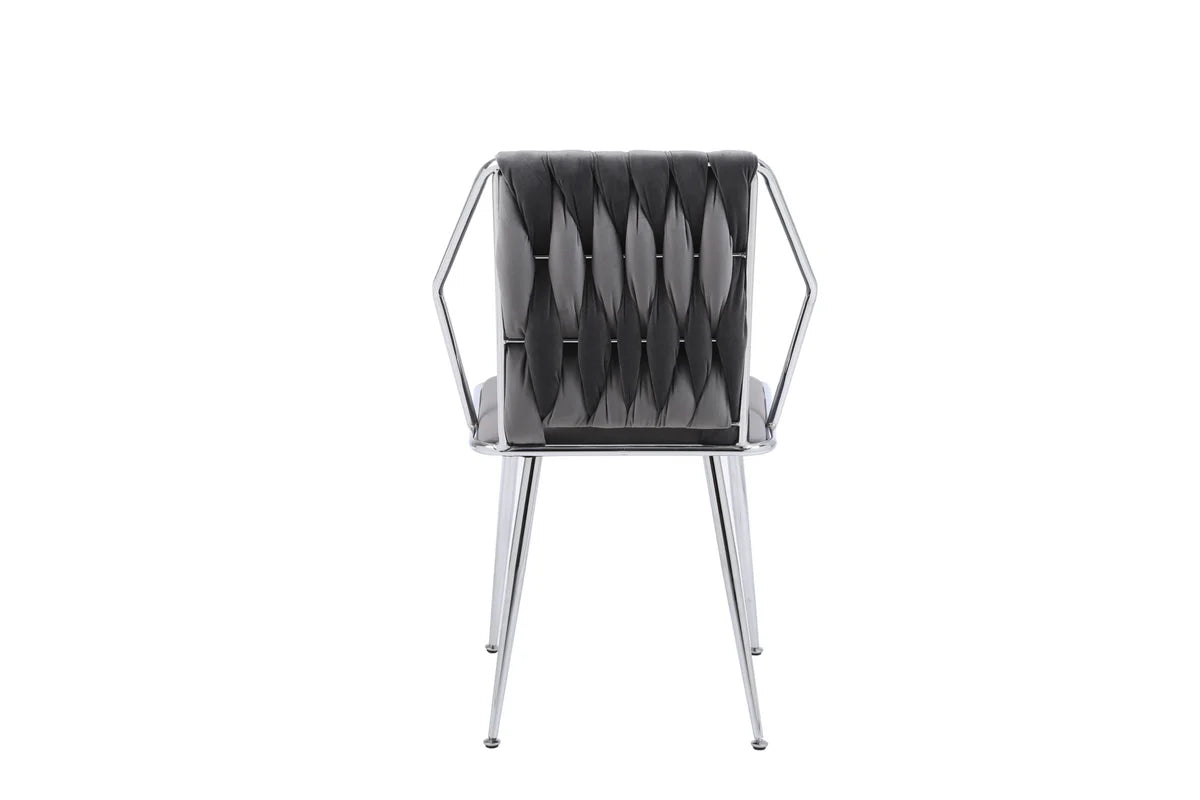 Solid Furniture UK Daisy Grey Upholstered Dining Chair Back View with Silver Frame