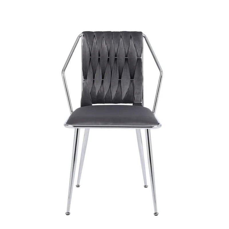 Solid Furniture UK Daisy Dining Chair Set of 2 in Grey Velvet with Silver Frame Front View