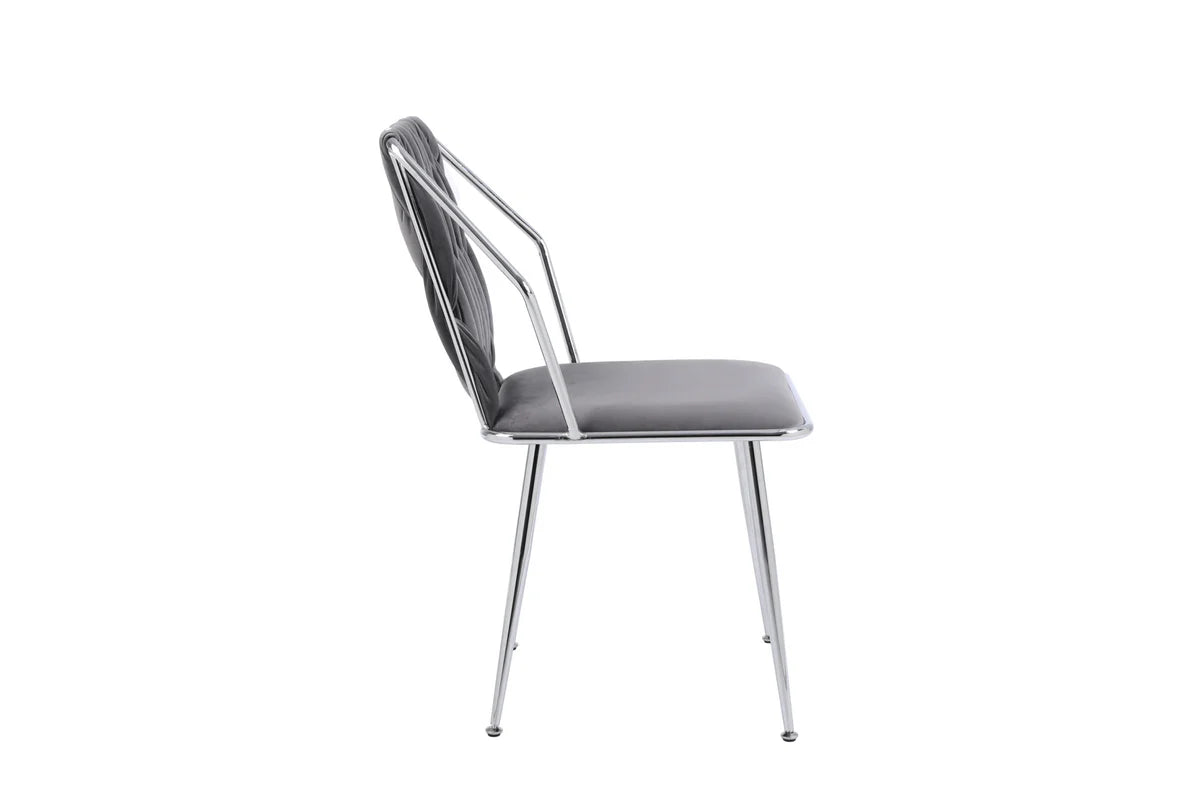 Solid Furniture UK Daisy Grey Velvet Dining Chair Side View with Stylish Silver Frame