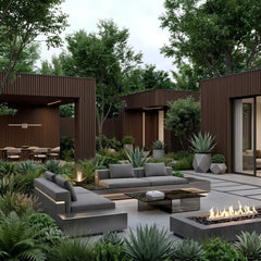 Garden wall finished with dark brown WPC cladding, 16×240cm, pack of 12, from Solid Furniture UK