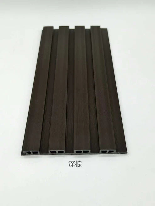 Dark brown outdoor wall panels 16x240cm pack of 12 UK by Solid Furniture LTD showing wood-style slatted composite design for exterior walls