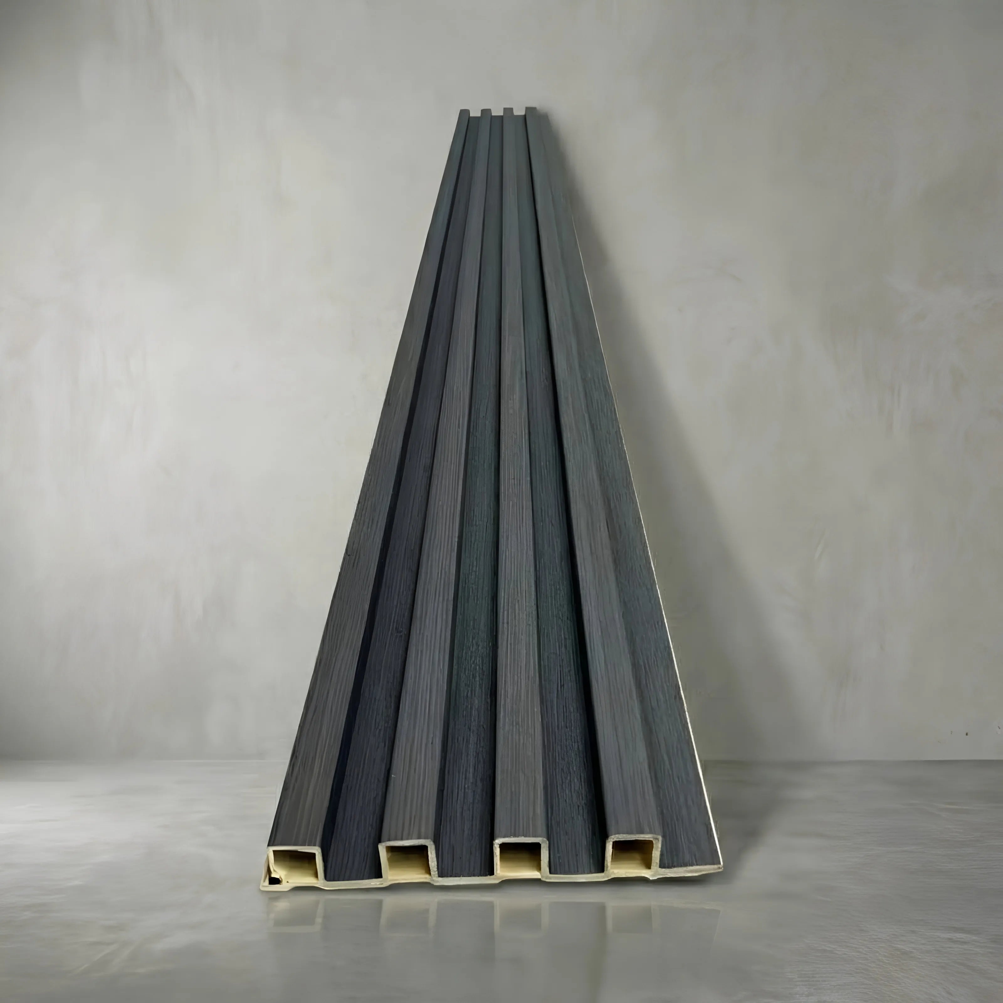 Full view of dark grey seamless WPC wall panels showing the wood-effect finish for indoor and outdoor spaces – Solid Furniture UK