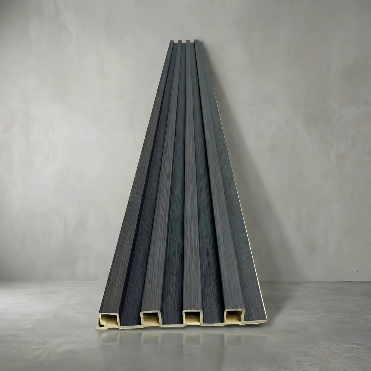 Full view of dark grey seamless WPC wall panels showing the wood-effect finish for indoor and outdoor spaces – Solid Furniture UK