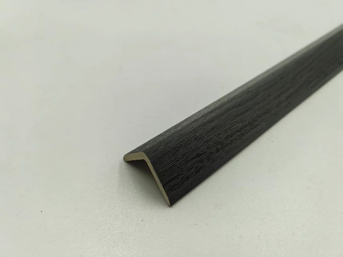 Side view of dark grey wall panel end trim UK by Solid Furniture UK highlighting durable WPC profile and precise edge finishing detail.
