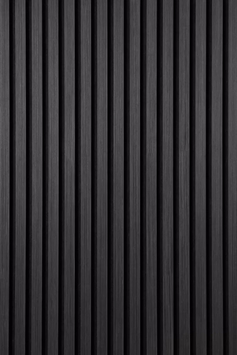 Close view of dark grey wall panels 60x240 by Solid Furniture UK highlighting matte finish, precise slatted design, and contemporary look
