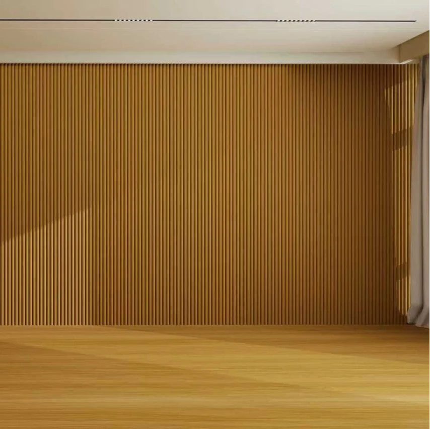 Installed view of Dark Oak Fluted WPC Wall Panels, featuring a decorative fluted design for contemporary interiors by Solid Furniture UK.