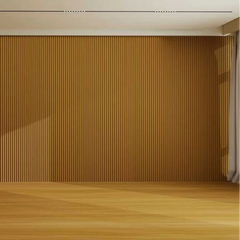 Installed view of Dark Oak Fluted WPC Wall Panels, featuring a decorative fluted design for contemporary interiors by Solid Furniture UK.