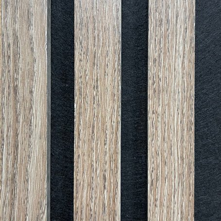 Close-up of dark oak HDF acoustic slatted wall panel 60x240cm by Solid Furniture UK in the UK showing detailed slat texture and premium finish.