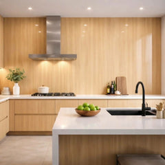 Dark Oak PVC Wall Panels 60×240cm installed in a modern kitchen by Solid Furniture UK