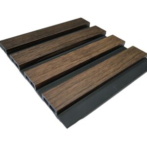 Dark oak slatted wall panel with a rich, premium wood finish solid furniture uk