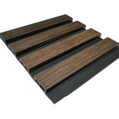 Dark oak slatted wall panel with a rich, premium wood finish solid furniture uk